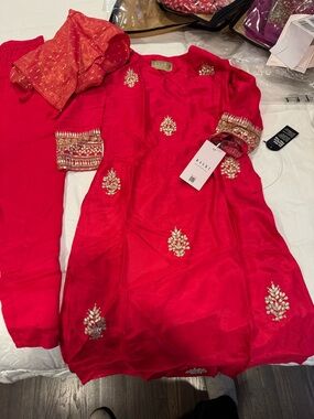 KILAI Pink-Red Embellished Salwar Kameez Set